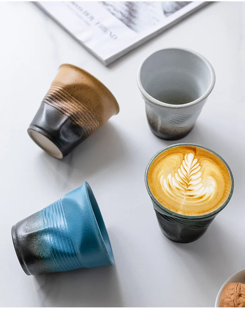 Description Picture 5 of itemPleated cups, stoneware coffee cups, niche design, irregular ceramic latte cups, vintage teacups, water cups