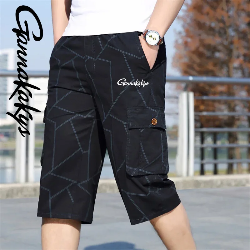 Men's Summer Sports Fishing Pants Men's Hiking Breathable Multi Pocket Work Shorts Beach Running Travel Shorts