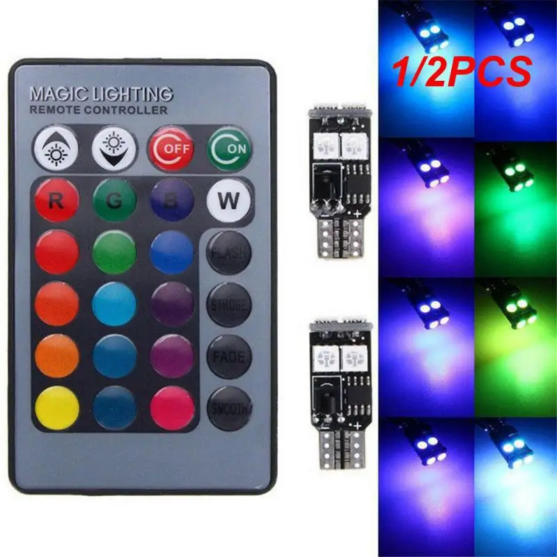 

1/2PCS 6SMD RGB LED Multi Color Light Car Wedge Bulbs Remote Control Car Interior Lights DC 12V Auto Turn Signal Light