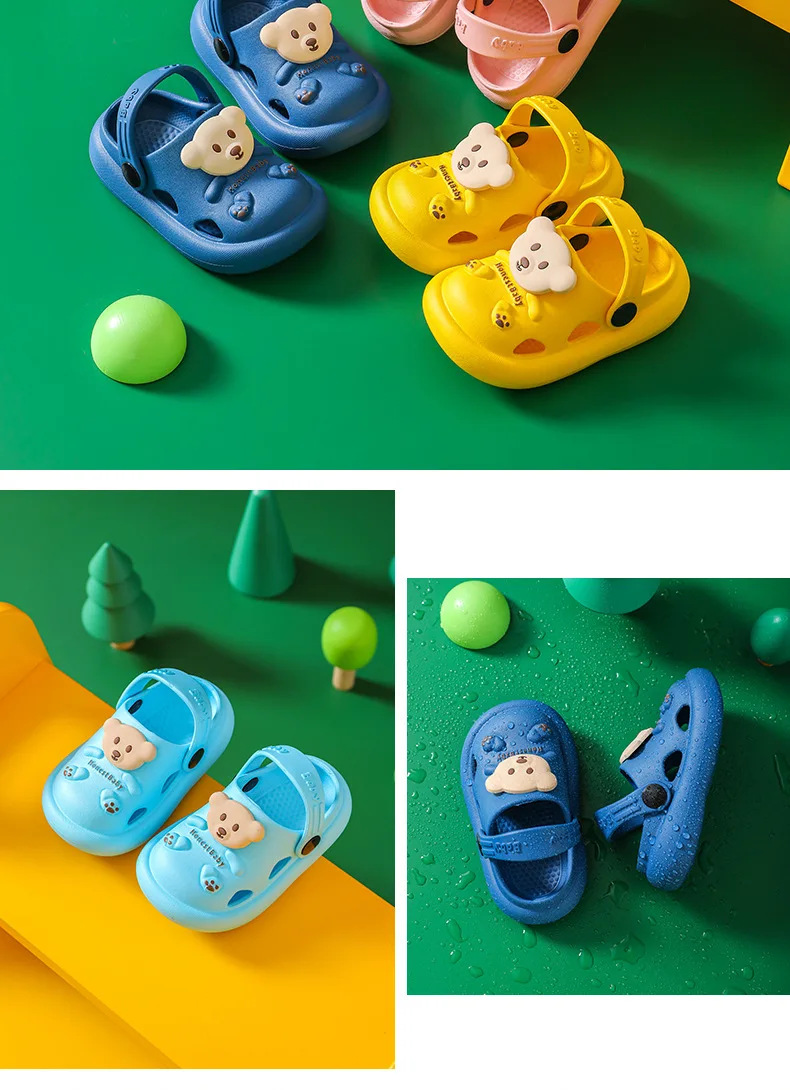 Beach Shoes Kids Baby Slippers Girls Cartoon Bear Anti-collision Toe Non-slip Soft Sole Home Slippers Children Boy Garden Sandal children's shoes for sale