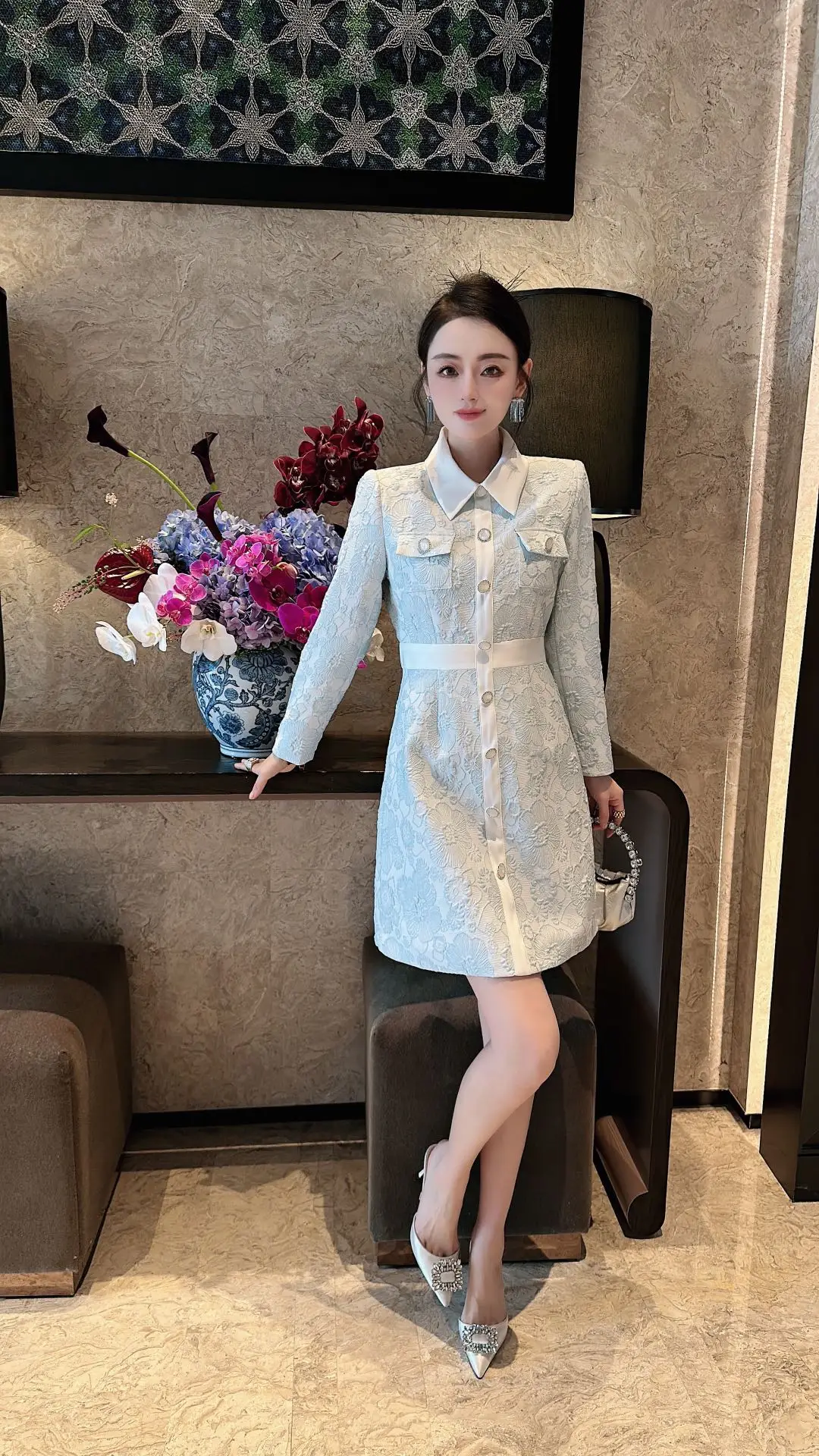 

2023 Autumn/Winter Fashion New Women's Clothing Lapel Jacquard Dress 0912