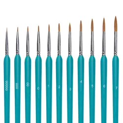 11 - Piece Fine Detail Miniature Paint Brush Set for Watercolor, Acrylic, and Face Painting (Blue)