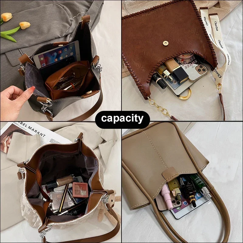 New PU Leather Bag Set Handmade Hand Stitching DIY Shoulder Strap Bag Kit Making Kit Hand sewing pocket Craft Tote Bag for Women