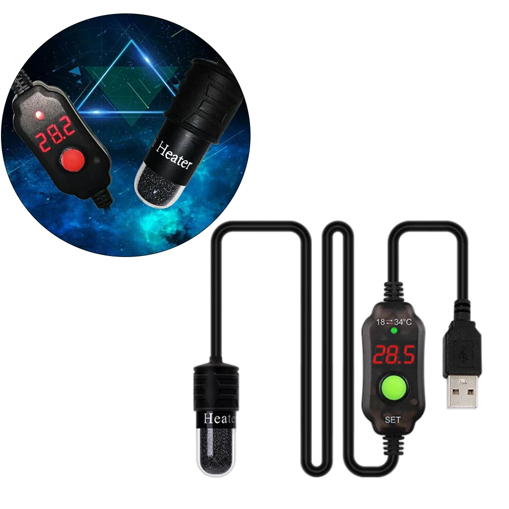 Aquarium Fish Tank Heater USB LED Heating Rod Adjustable Temp Controller Small Aquarium Fish Turtle Tank Heater Protection