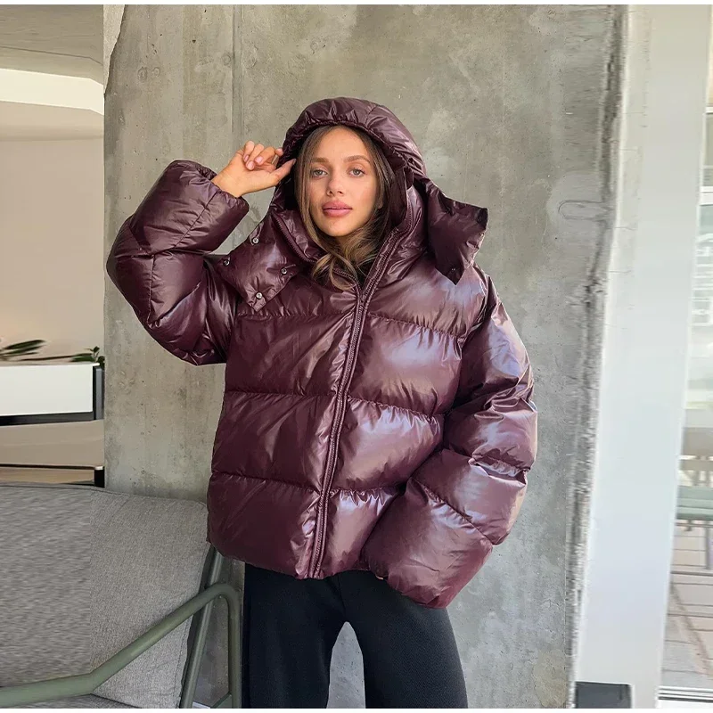 Casual Mit Kapuze Puffy Gepolsterte Mantel Frauen Winter Fashion Solid Zipper Unten Baumwolle Mäntel Weibliche Neue Klassische Retro Straße Oberbekleidung – Detail 14
