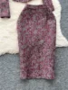 Celebrities Style Autumn Clothes Two-piece Sets Women's Clothing High-end Round Neck Sequined Jacket and Slim-fitting Skirt 3