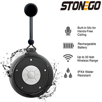 Portable Wireless Bluetooth Speaker, Mini Outdoor Speaker with Suction Cup, Waterproof for Bathroom 1