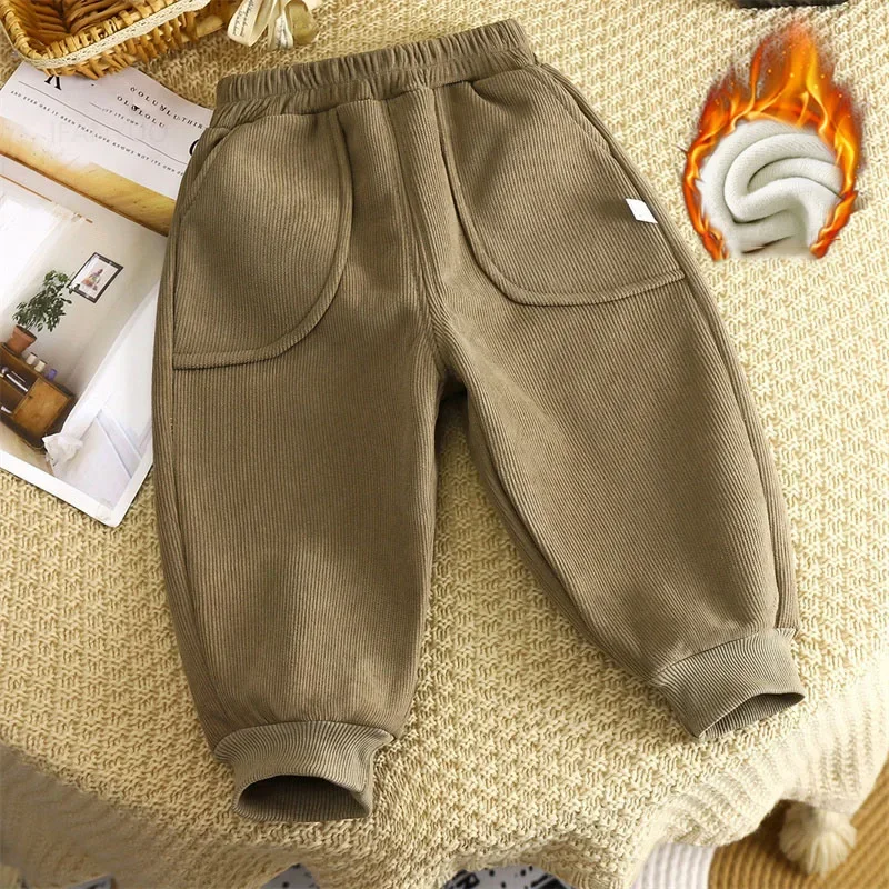 Children Velvet Pants Autumn Winter New Solid Color Boys Kids Thick Warm Sports Trousers Simple Fashion Korean Girls Baby Pants 4