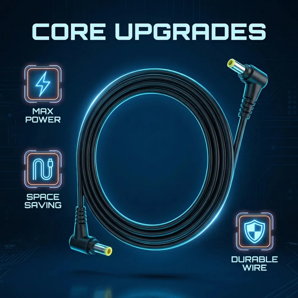 Right-Angle DC Power 5.5x2.5mm Male-to-Male Plug Cable for 12V Monitoring Equipment