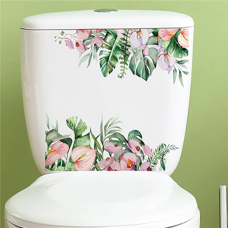 Green Plant Leaves Wall Sticker Bathroom Toilet Sticker WC Self Adhesive Mural Modern Flowers Pattern Self-adhesive Paintings vinyl stickers toilet stickers toilet wall stickers