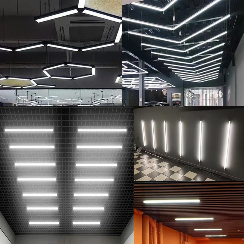 Hexagon LED lighting for DIY Garage Barbecue Shop Barbershop Gym Bar Car Showroom 4S Workshop Ceiling Light Honeycomb Tube