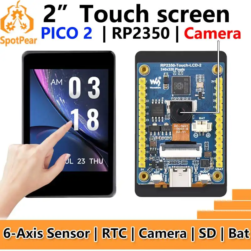 Raspberry Pi Pico 2 RP2350 2 inch LCD Capacitive TouchScreen Development Board 240x320 Display QMI8658 6-Axis/OV5640 Camera/SD image 1
