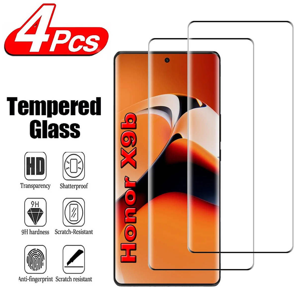 

2/4Pcs Tempered Glass For Huawei Honor X9b 3D Curved Ultrasonic Fingerprint Screen Protector Glass