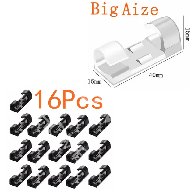 20 Pcs Cable Clips Organizer Drop Wire Holder Cord Management Self-Adhesive Cable Manager Fixed Clamp Wire Winder Big Black