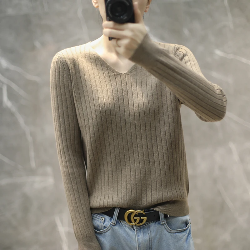 Loose Fitting Pullover Western-style Sweater with Long Sleeves and A Base Layer Top 2025 Spring and Autumn New V-neck Knitted 86