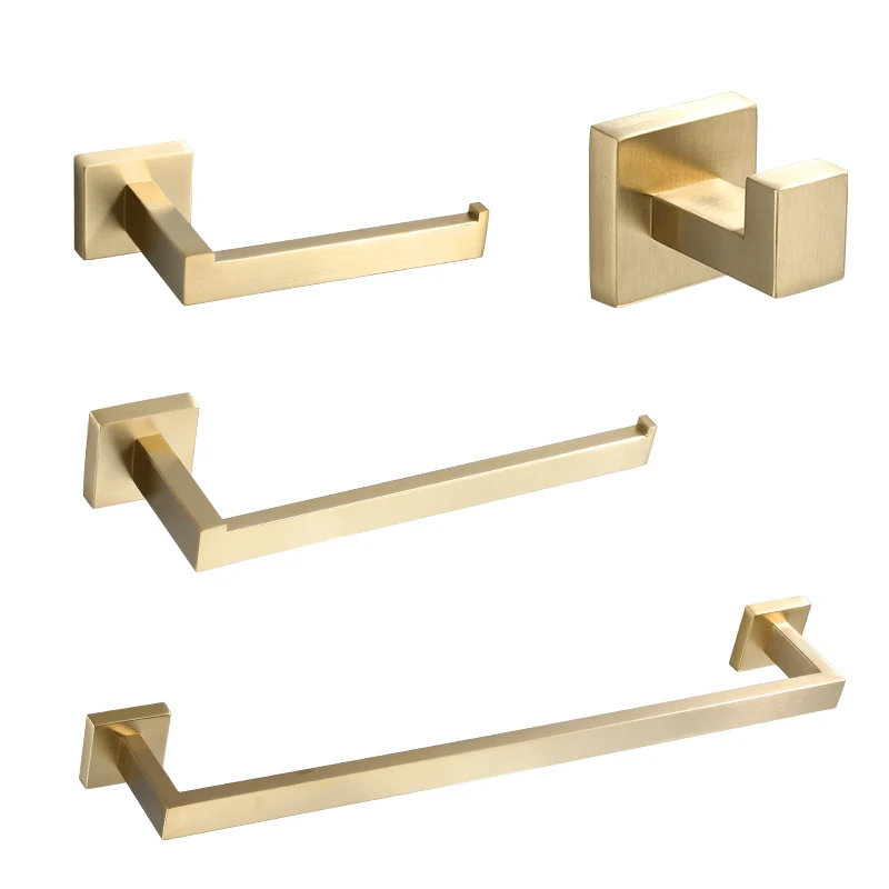 

Brushed Gold Bathroom Hardware Set Robe Hook Towel Bar Toilet Paper Holder Bath Bathroom Accessories