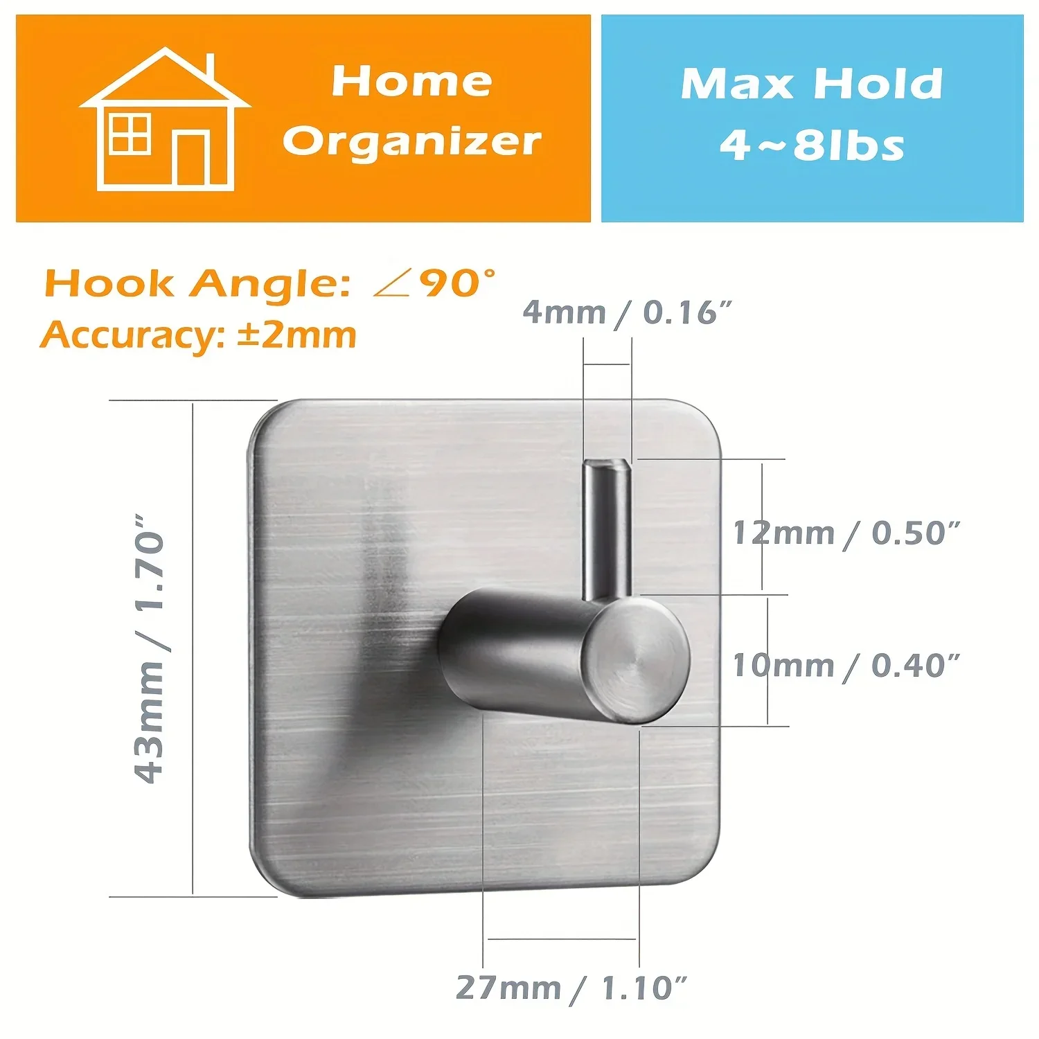 Stainless Steel Hook Adhesive Hooks Towel Hook Wall Clothes Hook Kitchen Hook Wall Hanger 4pcs Self-Adhesive Towel Hooks 304 Stainless Steel Stick-On Wall Hooks Home Coat Robe Bathroom Organization Accessories