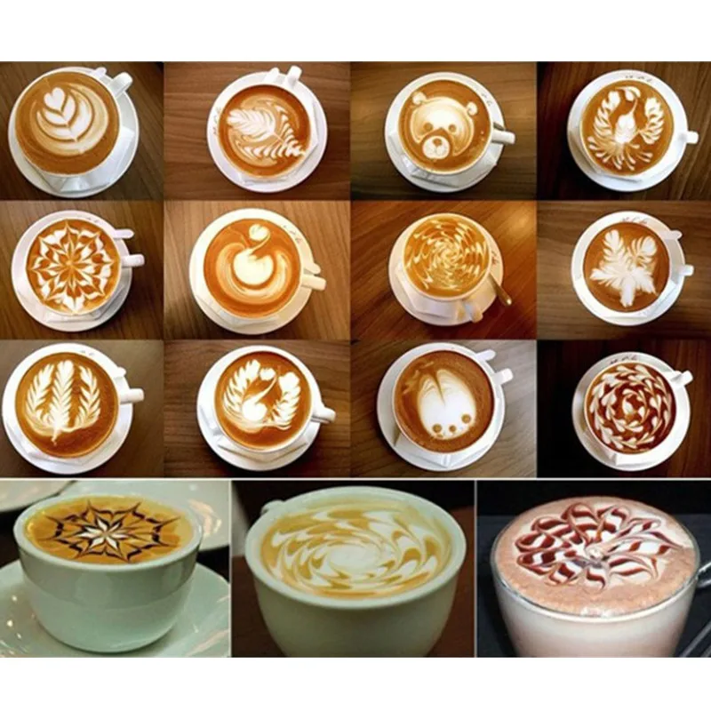 16Pcs/lot Coffee Latte Cappuccino Barista Art Stencils Cake Duster Templates Coffee Accessories Milk Mold Coffe Decoration