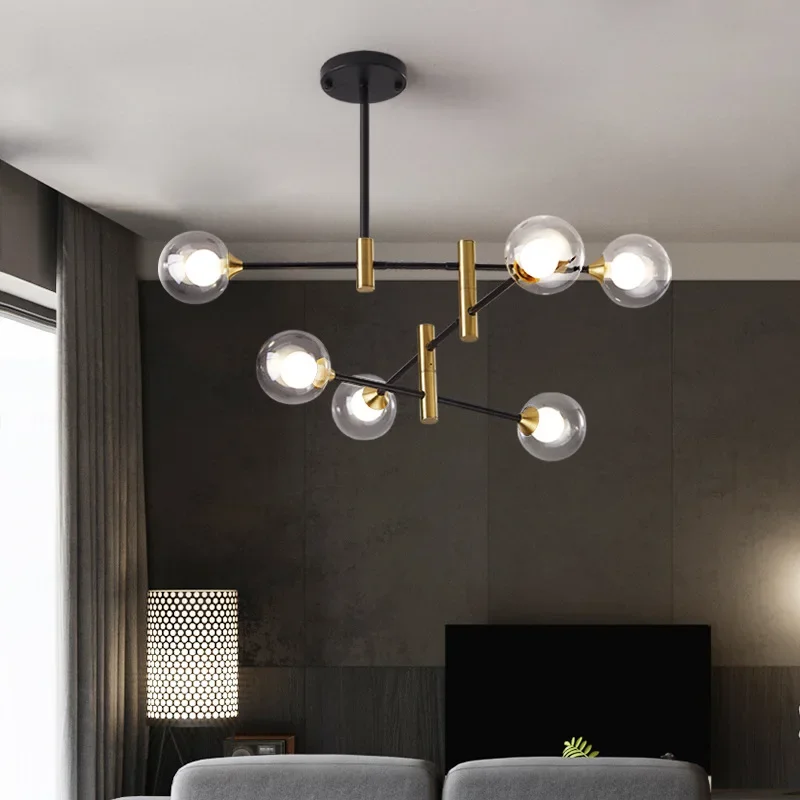 

Скандинавская люстра с стеклянным шариком, железный потолочный светильник G9 Magic Bean, Подвесная лампа для гостиной, ресторана, спальни