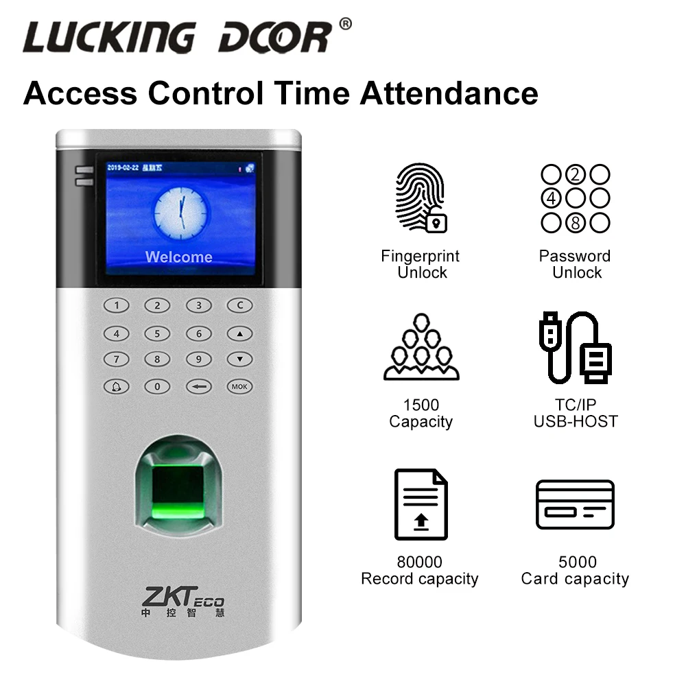 OF260 Fingerprint Time and Attendance Machine Card Employee Time Clock Management with 12V Electronic Door Lock System