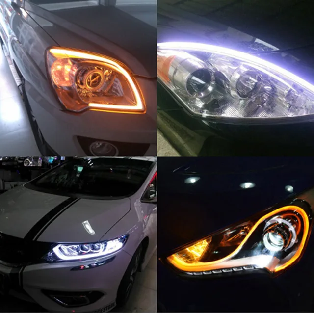 45cm/60cm Flexible Blinker Licht Auto Weichen Schlauch 2 stücke LED Streifen  Licht DRL Tagfahrlicht scheinwerfer Lampe Dual Farbe - AliExpress