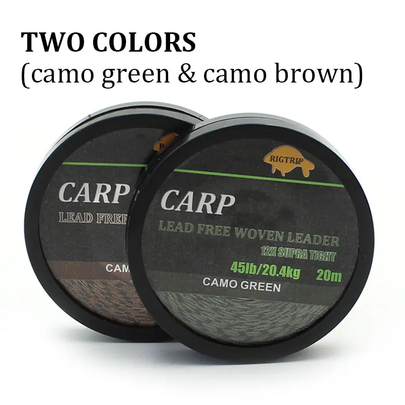 Fishing Line 20m Carp Fishing Line Braided NON Lead Core Carp Leader Line Camo Green Mainline Leadcore for Rig Chod Helicopter Rig