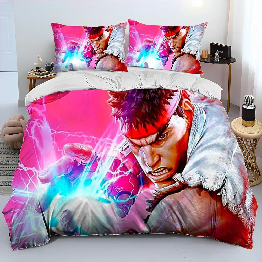 

3PCS Single-sided Printed Quilt Cover ,Street Fighter Retro Game Pattern Duvet Bedding Comfortable Bedspreads Duvet Cover Set