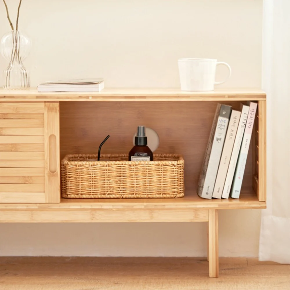 Living Room Dresser Sliding Door TV Cabinet Bamboo Woven Simple Modern Stand Floor Type