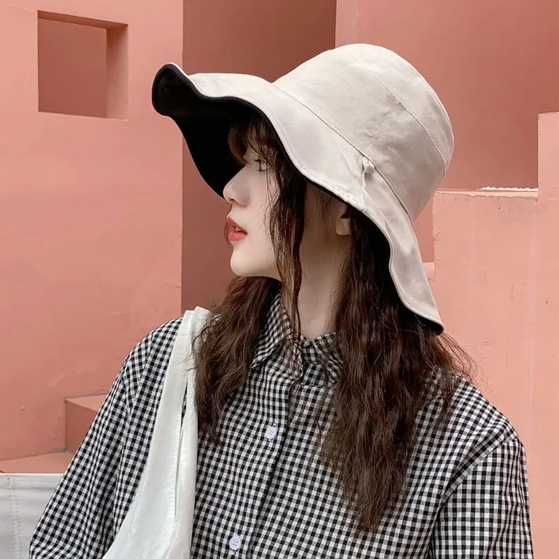 Double-sided Fisherman Hat Female Summer Korean Version Outdoor Basin Hat Fresh Sun Sunscreen Sunshade Beaching 1pc