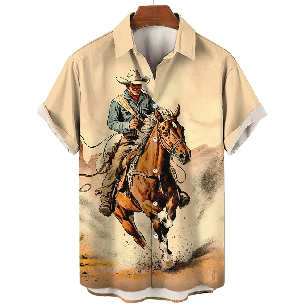 Camisa de mezclilla con solapa para hombre, camisa informal con estampado 3D, diseno de botones, estilo Retro, a la moda