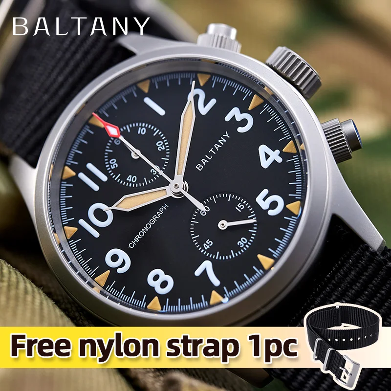 

Baltany Quartz Watch for Men Pilot Chronograph Wristwatch 10ATM Waterproof Sapphire Vintage Multifunction Military Reloj Hombre