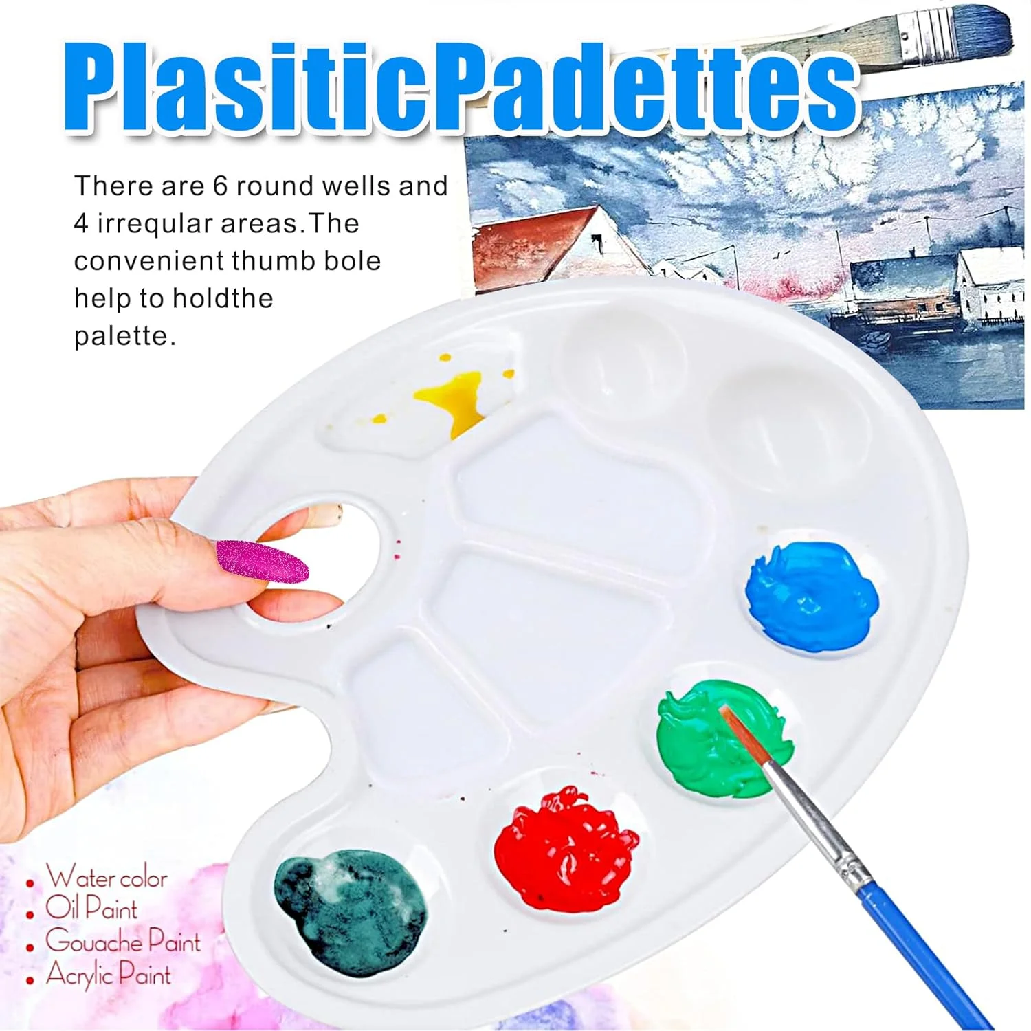 Hulameda Upgrade 8Pack Paint Tray Palettes with Thumb Hole,Plastic Paint Pallets for Artist Students to Craft DIY Painting