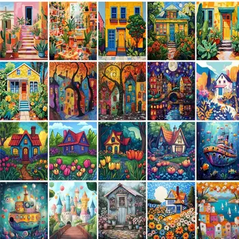 Gatyztoire – peinture de maison colorée par numéros, paysage sur toile, Kits de peinture acrylique peinte à la main pour adultes, décoration de peinture numérique 1