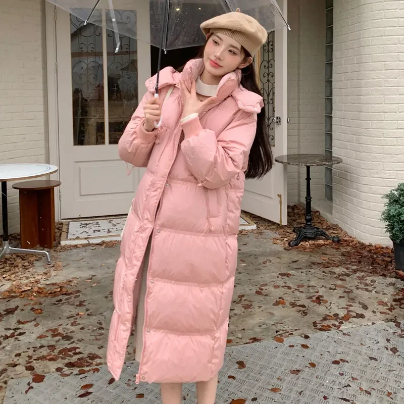 Winter X-long Down Coats for Pregnant Woman Korean Style Loose Fashion Hooded Outerwear Zipper Fly Maternity Cotton Jackets