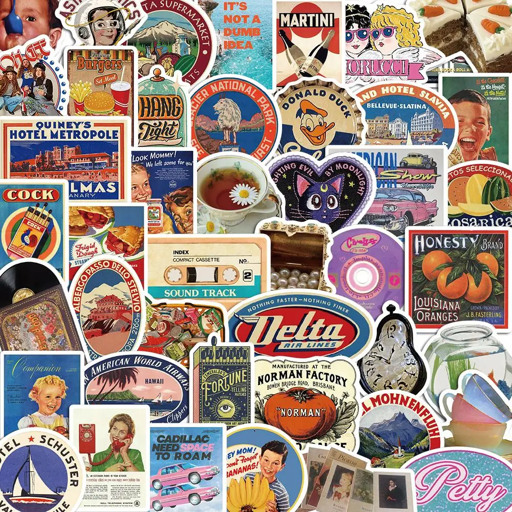 10/50PCS European and American Retro Stickers Vintage Pack DIY Skateboard Motorcycle Stationery Decals Decor Phone Laptop Toys