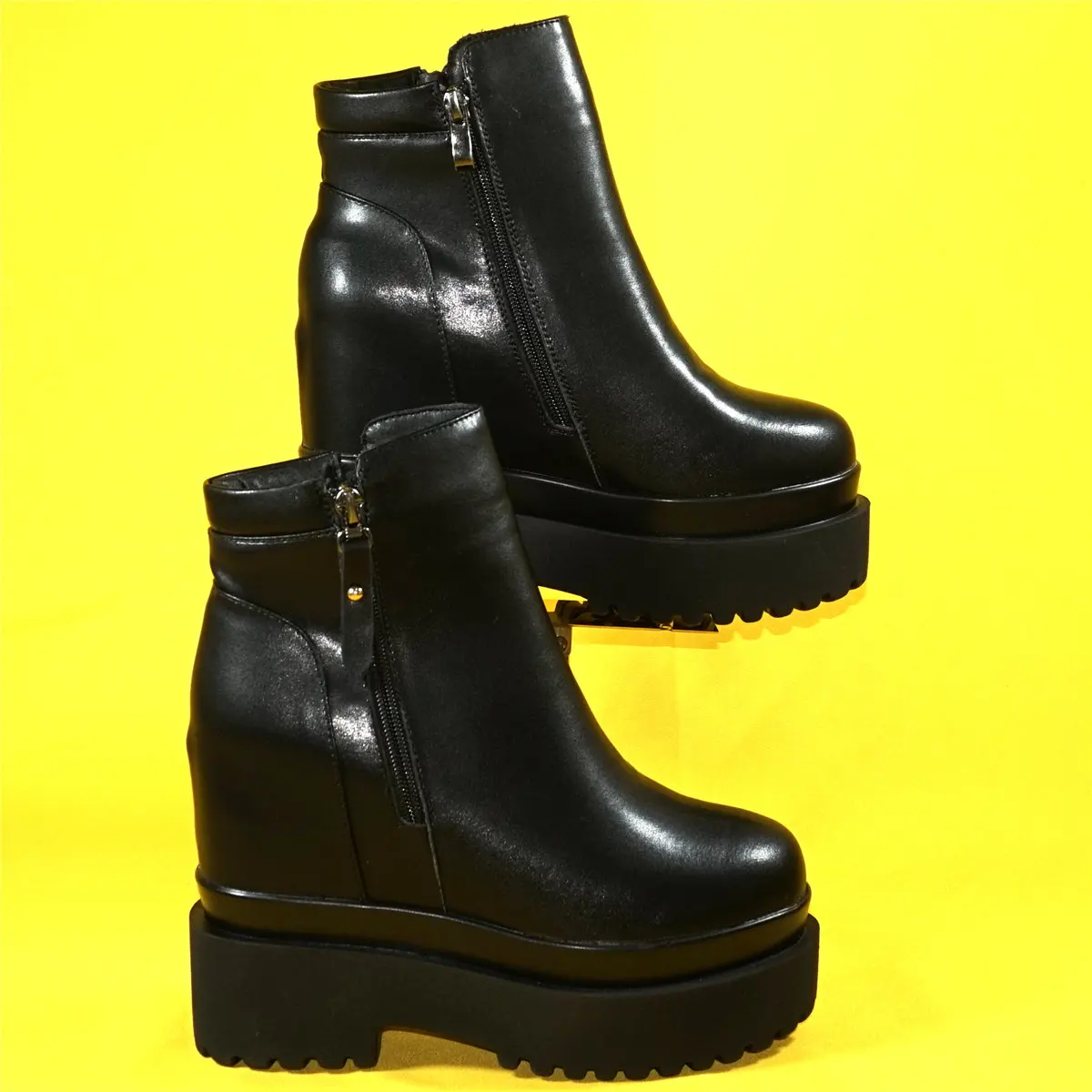 

2023 Platform Thick With Shoes Women Black Genuine Leather Super High Heels Pumps Female Round Toe Fashion Sneakers Casual Shoes