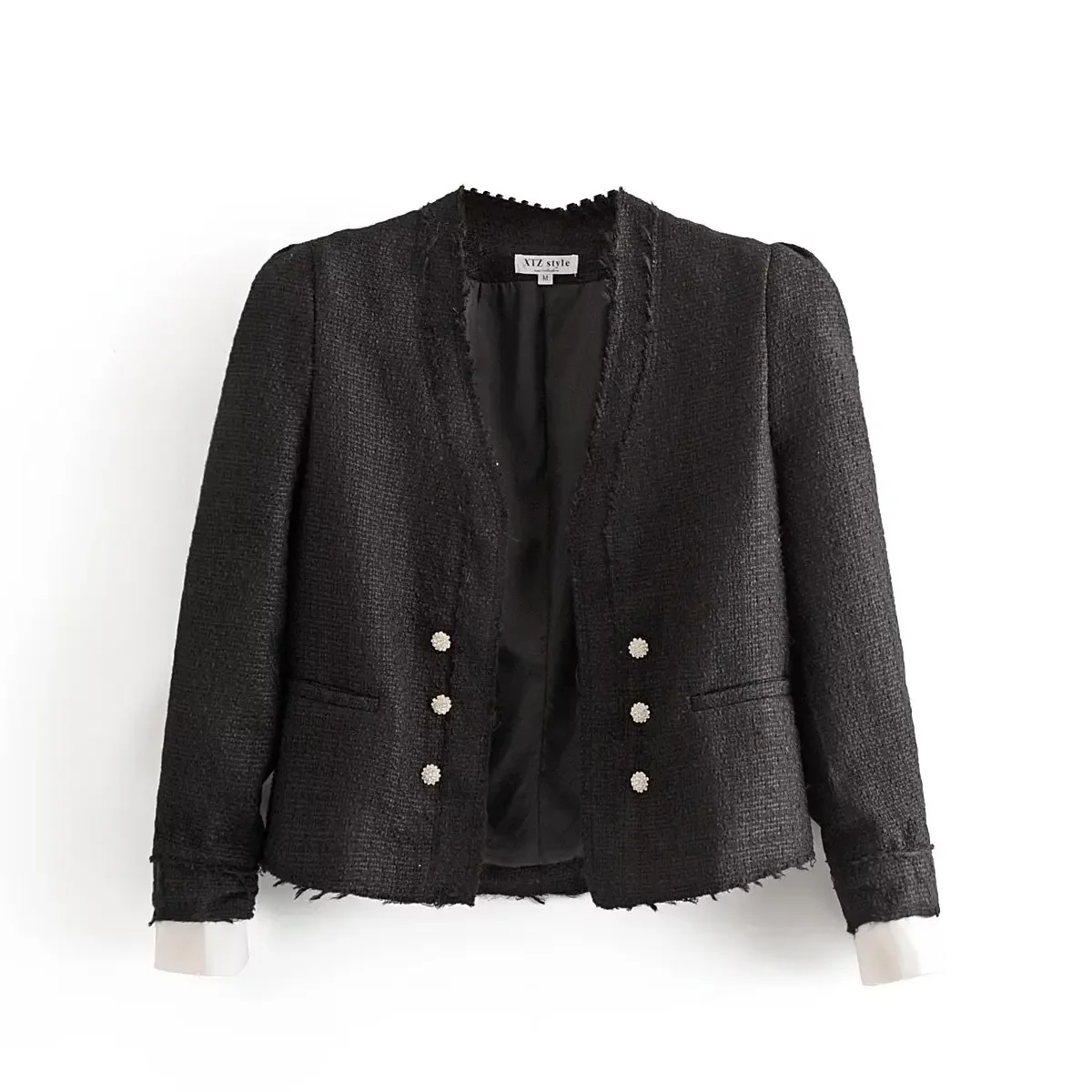

Women's 2023 New Winter and Autumn Fashion Poplin Tweed Short Coat Retro V-neck Long-sleeved Fine Button Women's Coat Top