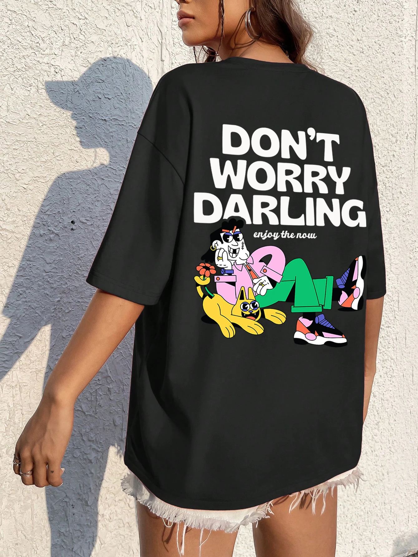 

Женские футболки свободного кроя с принтом «не волнуйтесь, дорогой», дышащая качественная футболка из 100% хлопка с короткими рукавами, одежда в стиле хип-хоп