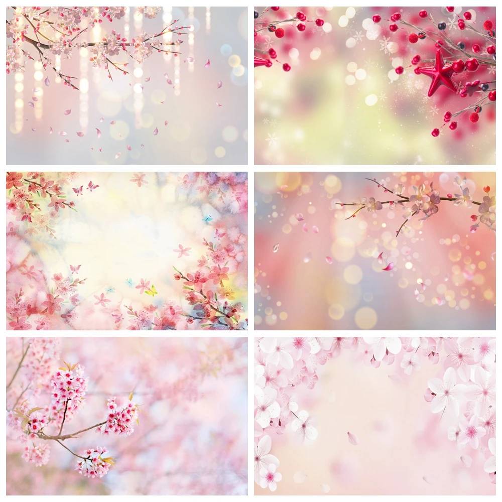 

Spring Pink Flowers Dreamy Light Bokeh Birthday Photo Background Girl Baby Shower Portrait Abstract Photography Backdrop Banner