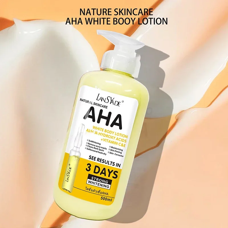 500ml AHA Whitening Body Cream ALPHA Hydroxy Acids Vitamin C Moisturizing Lightening Body Lotion Remove Acne Marks Skin Care