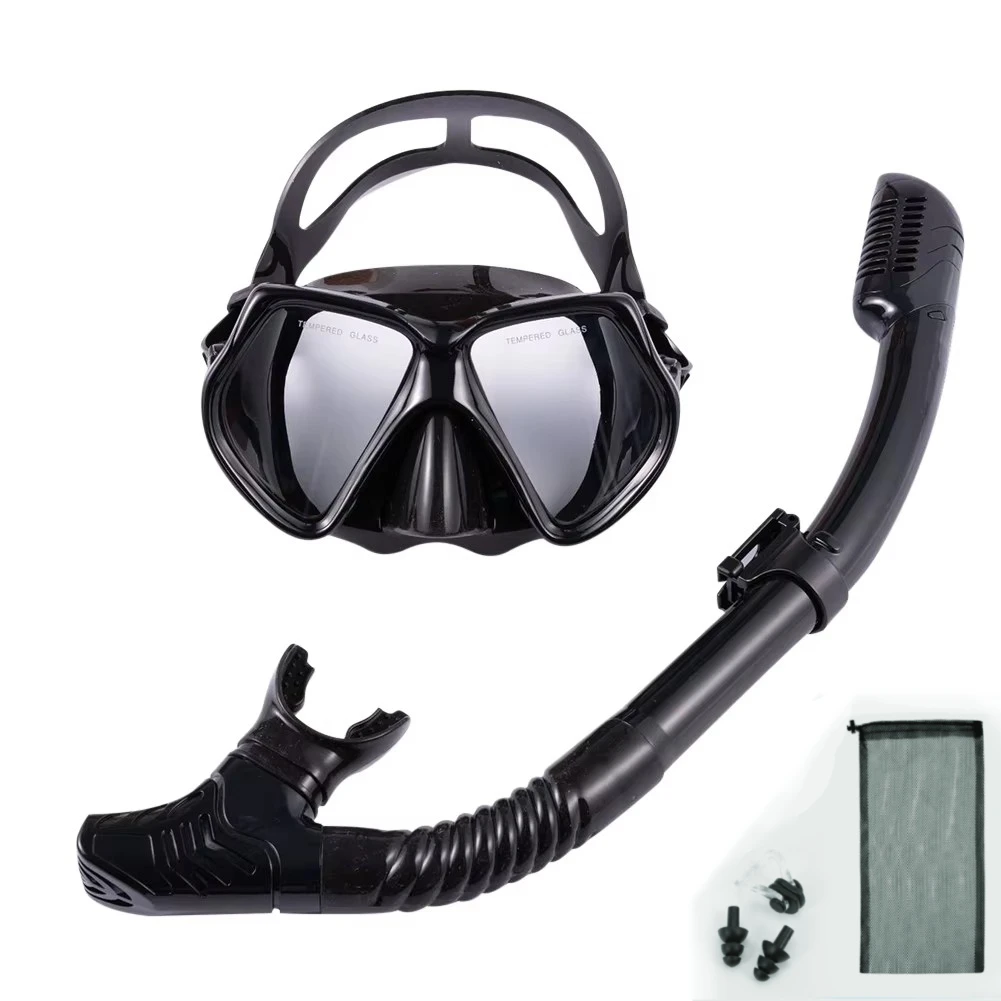 Dry Snorkel Set Diving Mask For Adults Tempered Glass Professional Panoramic Snorkeling Gear Swimming Training Snorkel Kit snorkeling diving mask diving mask snorkel set