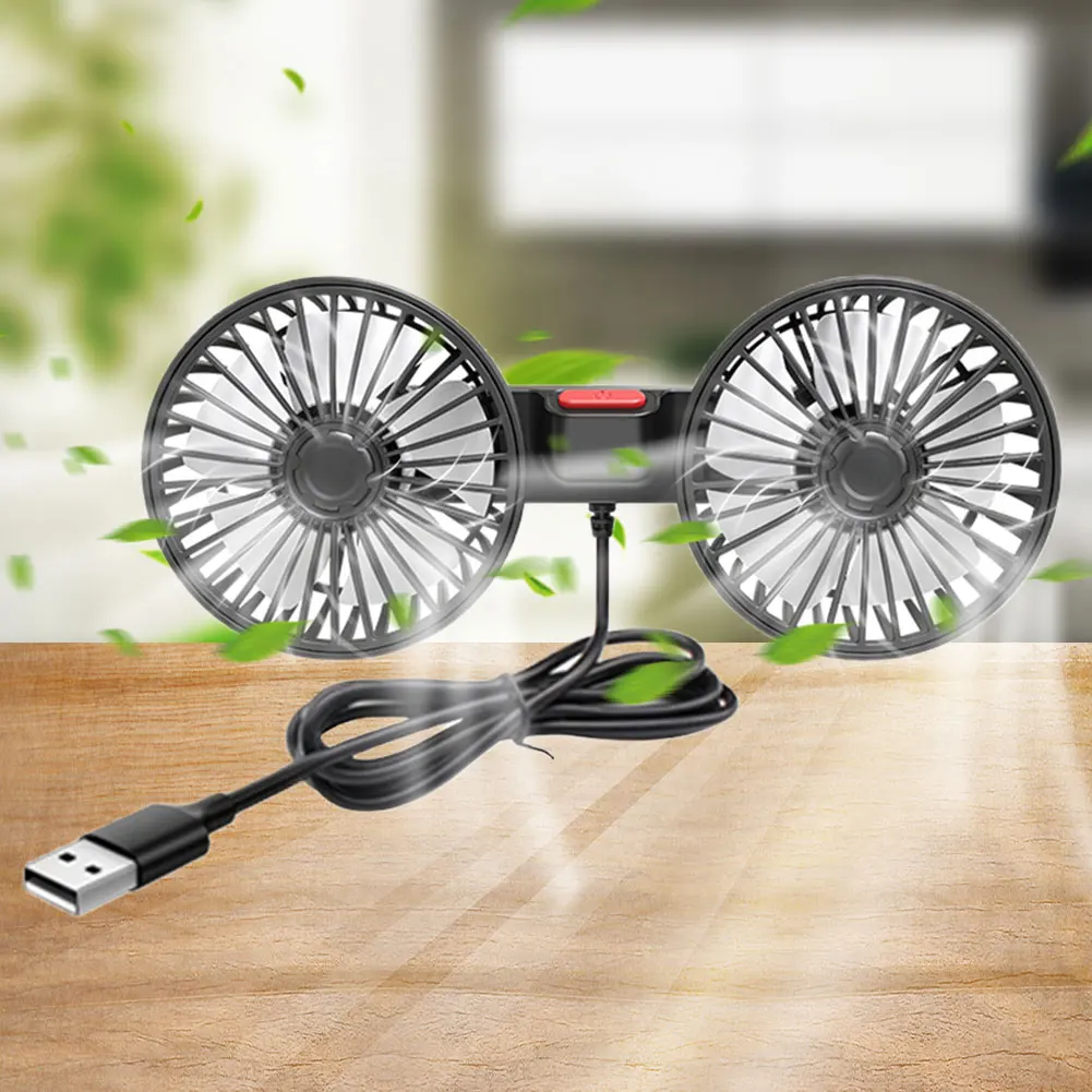 USB 5V Auto Cooler Fan Dual Head Car Suction Cup Fan 360 Degree Rotation Adjustable 3 Speeds Car Electrical Appliances