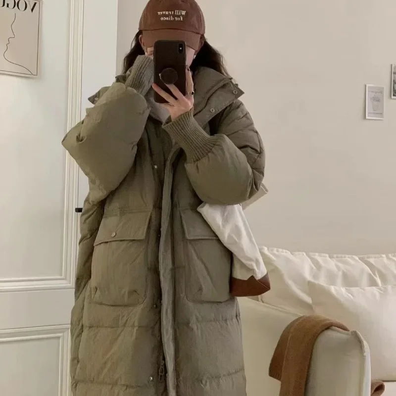 2024 New Women Down Jacket Winter Coat Female Extended Version Parkas Loose Thick Warm Outwear Hooded Leisure Time Overcoat