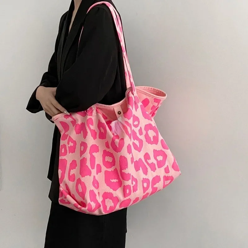 Leopard Shoulder Bag Women's Large Capacity Casual Totes Canvas Bags Bucket Handbag canvas bag women handbags