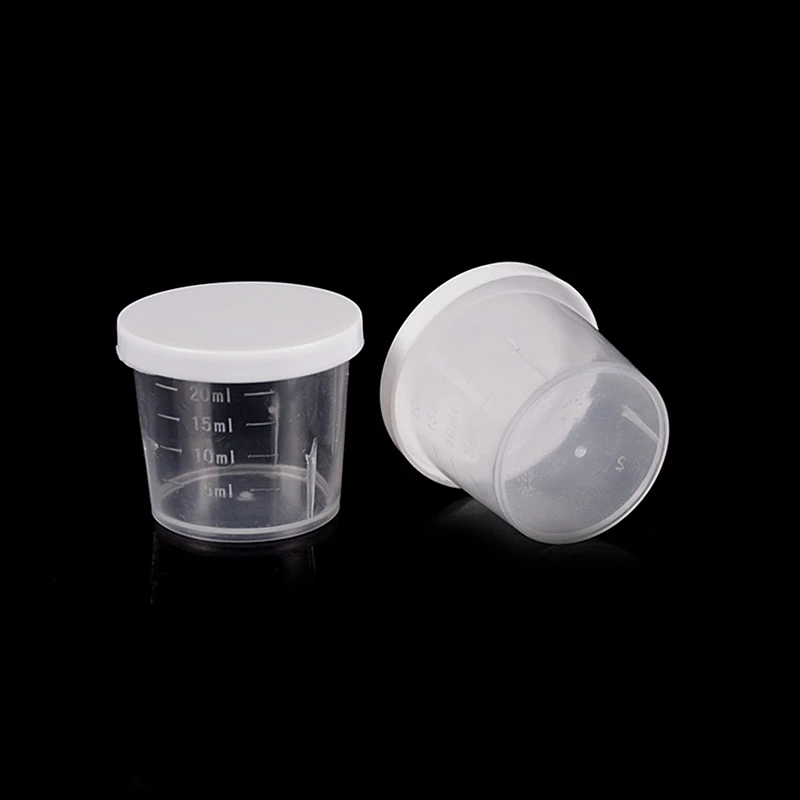 Plastic Measuring Cylinder 10Pcs/Lot 20ml Sample Plastic Liquid Measuring Cups Graduated Laboratory Bottle Lab Test Measuring Container Cup with White Cap