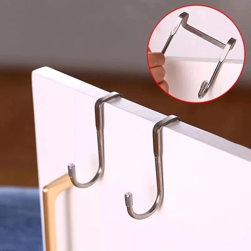 S-Shaped 304 Stainless Steel Cabinet Door Multi-Purpose Hook Towel Hanger Hat Holders Clothing Storage Racks Kitchen Bathroom