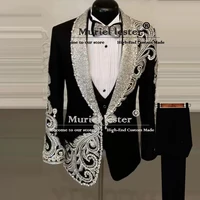 Man Glitter Sequins Suits For Wedding Luxury Jewelry Ornament Beaded Prom Blazers Customized 3-Piece Men's Tuxedos Costume Homme 1