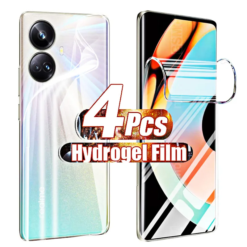 4-1 Sztuk Hydrożel Film Na Dla Oppo Realme 10 Pro Plus 10 Pro 10 5G Pokrywy Ekrany Ochronne Nie Glase Backs Case Przód I Tył
