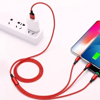 3 IN 1 USB Cable Micro USB Type C Charger Cable Multi 2A Usb Port Fast Charging Cord For Xiaomi iPhone 11 12 13 Pro Max Samsung 2