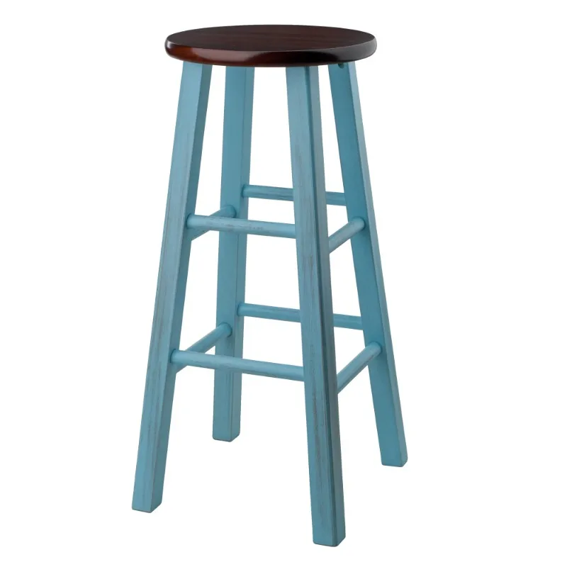 

Wood Ivy 29" Bar Stool, Rustic Light Blue & Walnut Finish